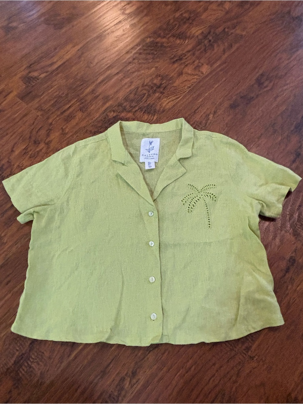 Calypso St. Barth linen resort travel cut out  crop button up top size Small S
